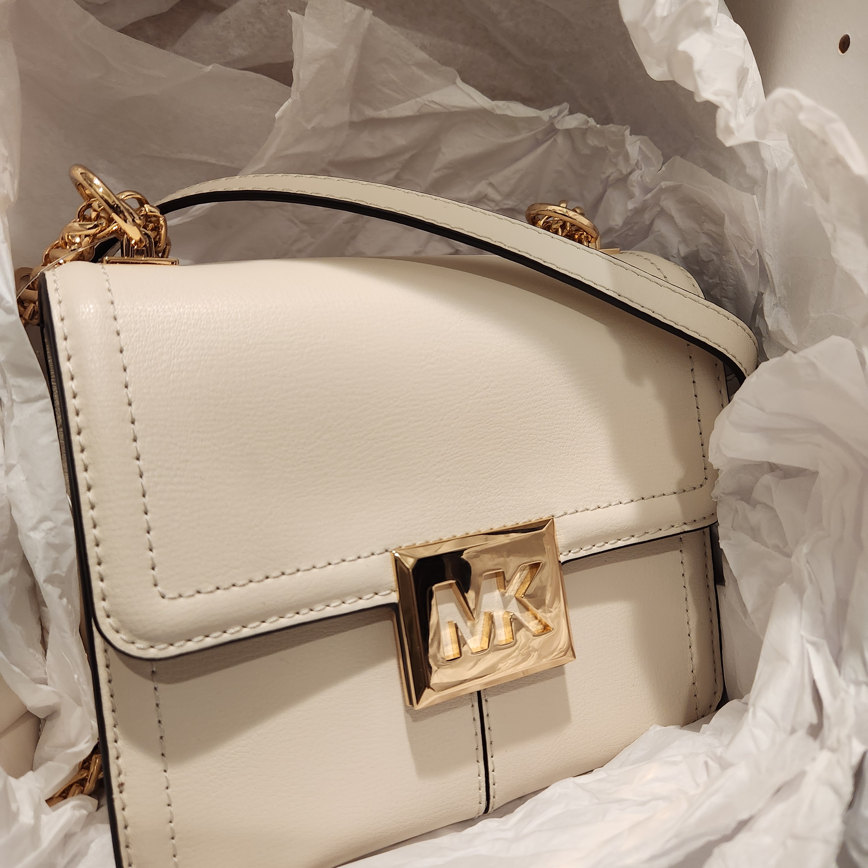Michael Kors Ivory Crossbody Bag With Gold Details